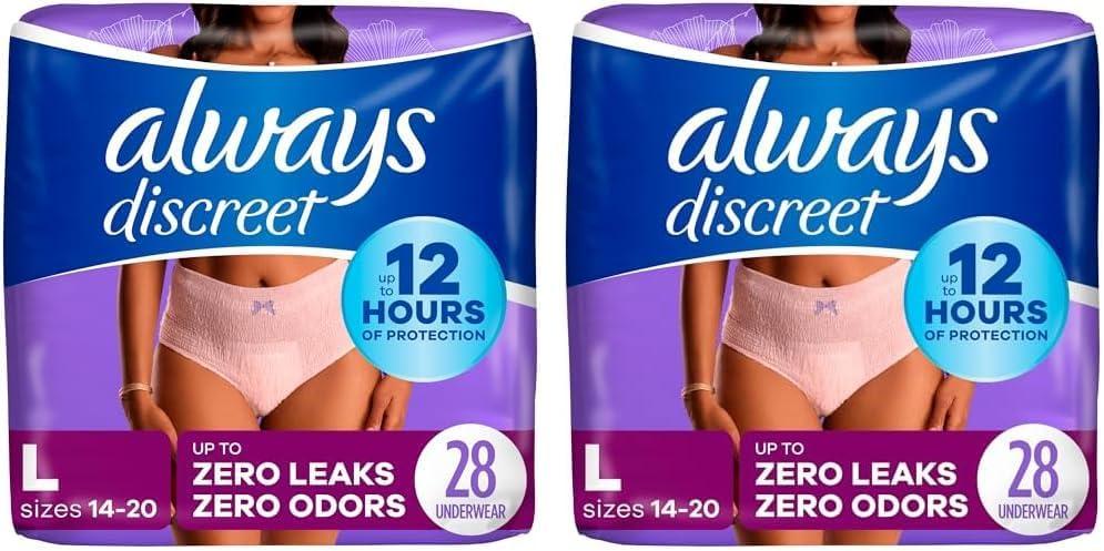 Always Discreet Adult Incontinence Underwear, Maximum Absorbency, Large, 28 Count (Packaging May Vary) (Pack of 2)