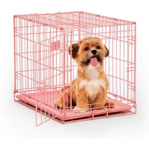 MidWest Homes for Pets Newly Enhanced Single & Double Door iCrate Dog Crate, Includes Leak-Proof Pan, Floor Protecting Feet, Divider Panel & New Patented Features (24L x 18W x 19H Inches, Pink)