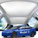 Tesla Model 32020-2025 Double-Layer Glass Sunshade Roof Red-Film Crystal Coatings,Easy Install with Clips, Foldable & Storage Bag UV Blocking Tesla Accessories Gray