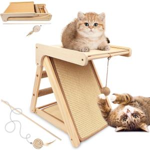 Cat Scratching Pads Sisal Pad Kitten Scratchers Ramp Kitty Scratcher Sisal Cat Scratcher Solid Wood Cats Scratching Board Platform Style (with Wooden Cat Teaser)