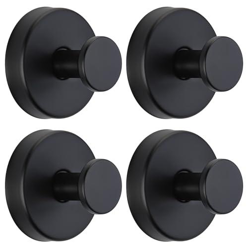 Fenas Suction Cup Hooks for Shower No-Drill Bathroom Hooks for Towels, Robes, Loofah Mountable on Bathroom Walls, Kitchen, Glass, Mirrors, Tile and Smooth,Non-Porous Surfaces (4, Matte Black)