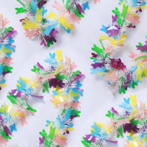 100 FT Easter Tinsel Garland Colorful Bunny Metallic Twisted Hanging Streamer Spring Garland for Easter Decoration Spring Decoration Supply