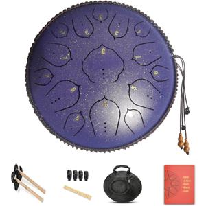 14 Inch 15 Notes D Major Steel Tongue Drum,Premium Adult's Music Hand Drum Instrument,Clean Clear Ethereal Sounds,Purple