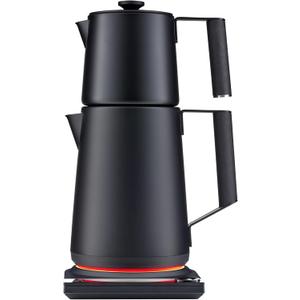Saki Turkish Tea Maker Machine Pro, Electric Double-Pot Teapot 1.75L 120V, 120 Min Keep-Warm, Stainless Steel BPA-Free, Auto Shut-Off & Boil-Dry, LED Brew Ring, Matte Black