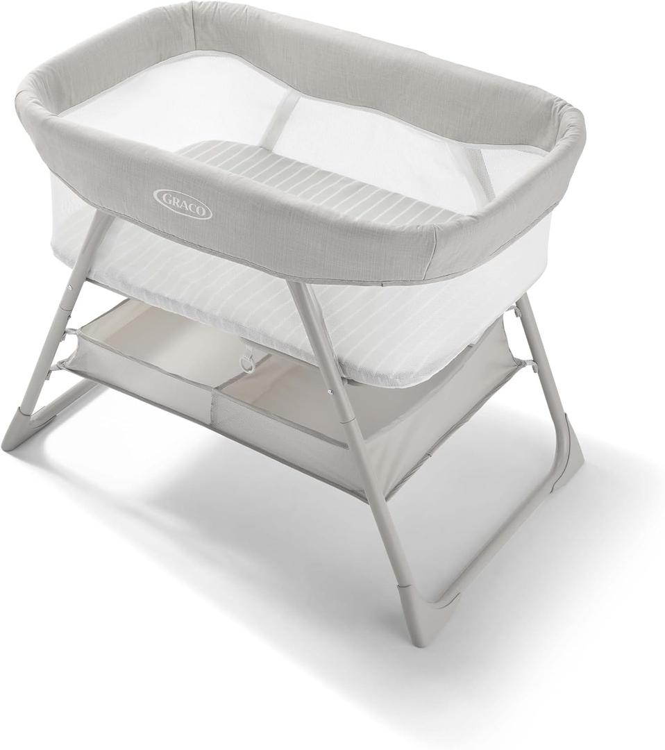 Graco DreamMore Bedside, Newborn, Travel, Portable Bassinet for Newborn Babies to 6 Months, Willow, Small Single