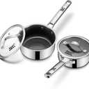 Nonstick Sauce Pan with Lid, Non-Toxic Tri-Ply Hybrid Ceramic Saucepan, 1.5&2.5 Quart Stainless Steel Pans, PFAS/PFOA/PTFE Free, Dishwasher & Oven Safe, Induction Compatible