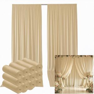 60ftx12ft Wrinkle Free Beige Backdrop Curtain, 12 Panels 12FT Height Beige Wedding Backdrop Drapes, Silky Polyester Back Drop Cloth for Birthday Photography Background Party Backdrop Draping
