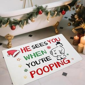 GHSJYO Christmas He See You When You are Pooping Bath Mat, 20"x 32" Funny Bathroom Mats, Snowflake Maker Non Slip Winter Holiday Decorative Bath Rugs for Bathtub and Shower Floor Decor