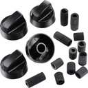 Jetec 4 Pack Universal Control Knobs Replacement with 12 Adapters for Oven/Stove/Range, Please Check Carefully Whether The Dimensions in Figure Match (Black)