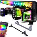 52" RGB LED Light Bar + 2X 4 Flood LED Pods with Multi-Color Chasing Halo, 16 Solid Colors, Upper Windshield Mounting Brackets for Wrangler JK 2007-2018 with Wiring Harness