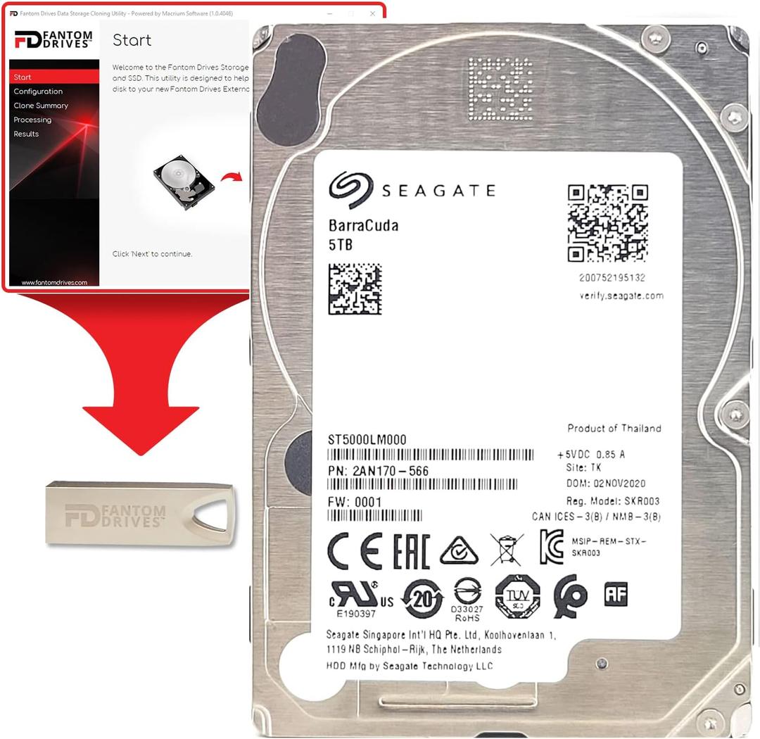Fantom Drives FD 5TB Internal Hard Drive Upgrade Kit with ST5000LM000, 2.5", 15mm, 5400RPM, 128MB Cache (HDD5000M-KIT), 5 TB