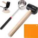 Coconut Opener Tool Set, Food Grade Stainless Steel Coco Opener Kit for Coconut Young & Mature, Coconut Shell Puncher Knife, Rubber Hammer with Wood Handle, Silicone Mat Shockproof (3 In 1 Black Hammer Kit)