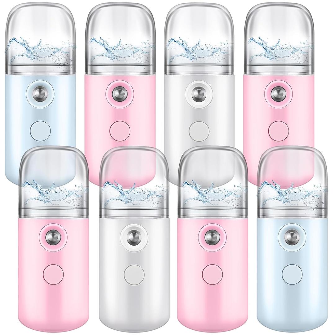 Mudder 8 Pieces Nano Facial Mister Face Sprayer Portable Handheld Humidifier Atomization USB Rechargeable 30 ml Face Steamer for Skin Care Eyelash Extensions Daily Makeup