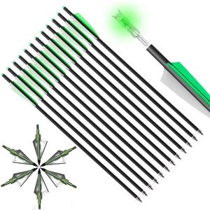 TOPARCHERY Crossbow Bolts 20 Inch 12 pcs with 6pcs Lighted Nocks and 6pcs Replaced Broadheads Set, Carbon Crossbow Arrows for Practice Outdoor Hunting (Green)
