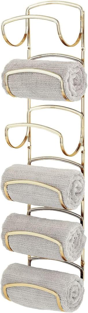 mDesign Metal Towel Storage Unit Bathroom Towel Storage for Towels Practical Towel Rack Also for Bathroom Accessories Brass