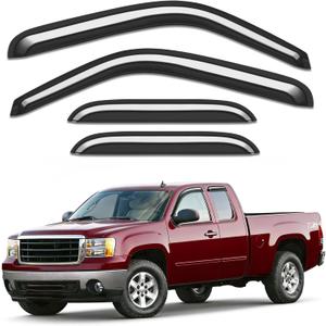 Outside-Mount Window Rain Guards Fit for 1999-2006 Chevy Silverado/GMC Sierra Extended Cab, Window Visors Wind Deflector Dark Smoke Vent Shades Car Tape-on with Thicker 4-pcs