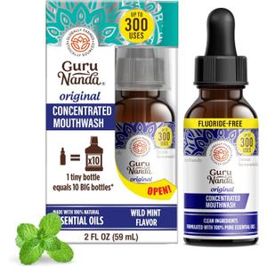 GuruNanda Concentrated Mouthwash (2 fl oz), Supports 300 Rinses, Aids in Fresh Breath, Fluoride-Free, Mint Mouthwash with Natural Essential Oils