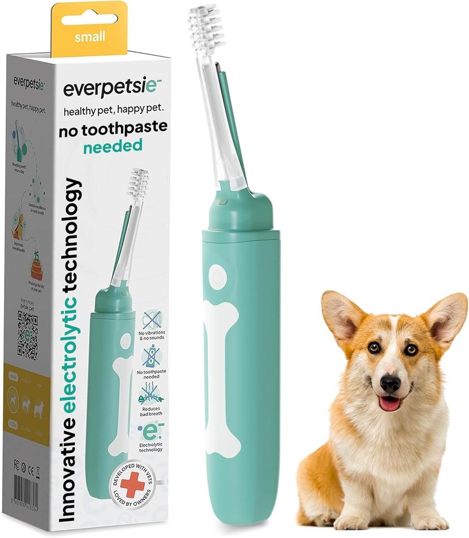 Electric Dog Toothbrush with Innovative Electrolytic Technology - Silent and Gentle Electric Toothbrush for Dogs, Effortless Dog Plaque and Tartar Remover Without a Toothpaste (Small)