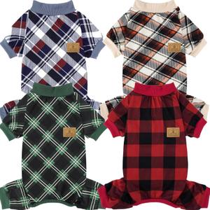 XPUDAC 4 Pack Dog Pajamas for Small Dogs Cats Plaid Doggie Clothes Puppy Onesies Christmas Pajamas Jumpsuits Pet Pjs Shirt Apparel Large, Red Green Beige Grey (Large(Chest-18" Back-14" Neck-10.6"))