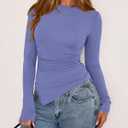 BTFBM Asymmetrical Tops for Women Long Sleeve Shirts Fall 2025 Ruched Slit Fitted Basic Tees Y2k Going Out Tunic Top (Purple, M)