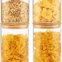 32oz & 21oz - 4 Pack Glass Jars with Bamboo Lids, Glass Pantry Storage Containers with Airtight Lids, Round Air Tigh Food Storage Canisters for Cereal, Pasta, Flour, Sugar, Best for Kitchen Organizer