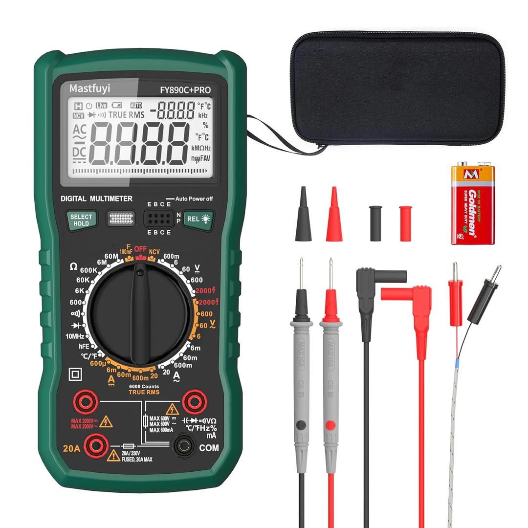 Digital Multimeter, Solar Multimeter, Automotive Multimeter 2000V AC/DC Voltage, 20A AC/DC Current, Non-Contact Voltage Tester TRMS 6000 Smart Burnout-Proof Electrical Tester