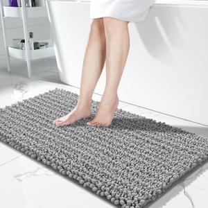 Yimobra Bathroom Runner Rug 55x24 Inch - Extra Long Non Slip Chenille Bath Mat, Soft & Absorbent, Machine Washable Shaggy Hallway Carpet for Vanity Tub Shower, Gray Home Decor Accessories (Grey)