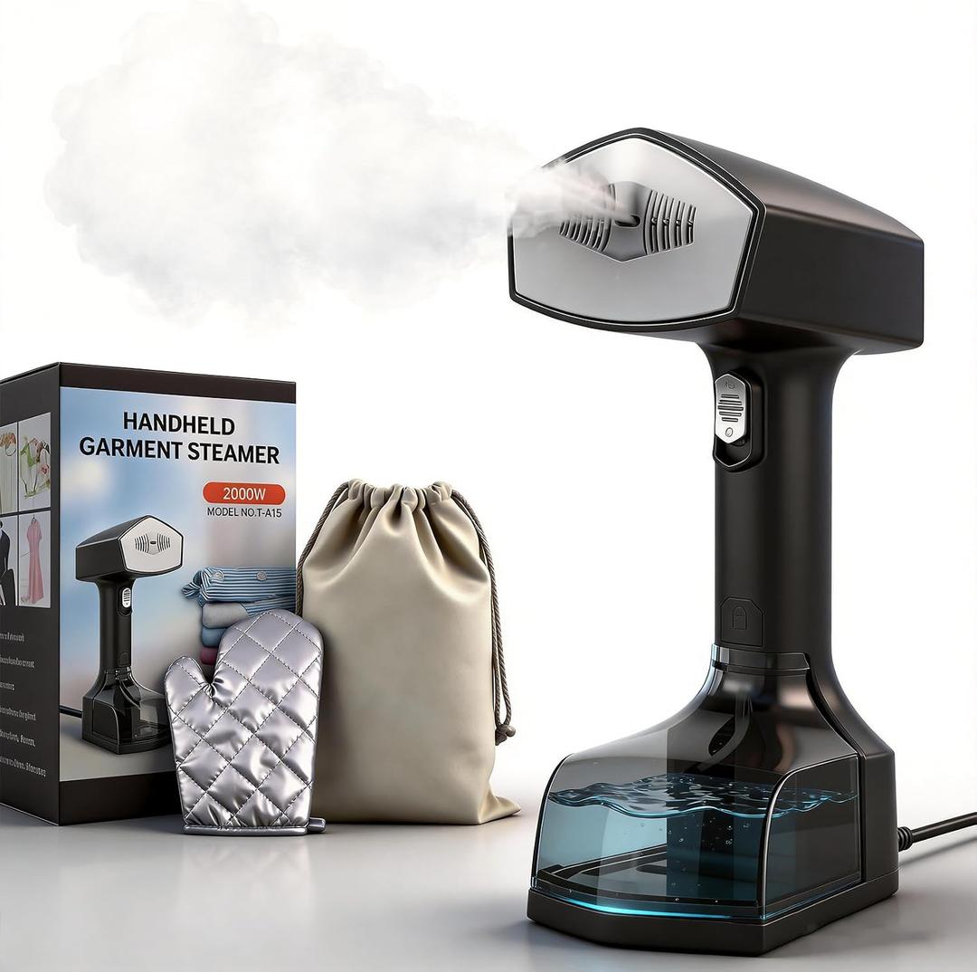 Handheld Garment Steamer for Clothes, 2000W, 10s Heat-Up, 350ml Tank | 40g/min steaming with 3 settings for delicate to heavy fabrics, Leak-Proof, Use for Travel, Home, Office, Wardrobe Care