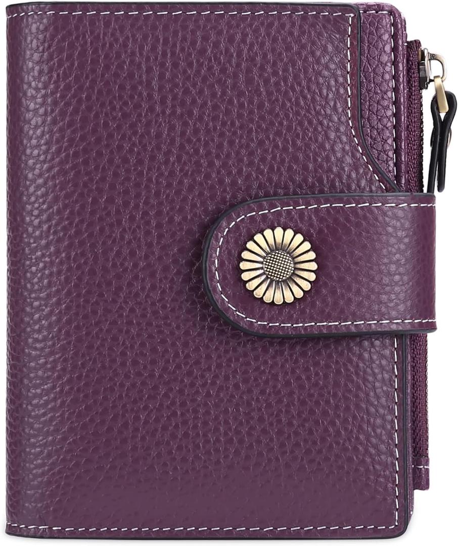 FALAN MULE Small Wallet for Women Leather Bifold Compact Small Womens Wallet with RFID Blocking (Dark Purple)