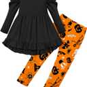 Qaoerde Toddler Girl Clothes Square Neck Ruffle Hem Long Sleeve Top Floral Print Leggings Fall Outfits Kids Clothing Sets (Black)