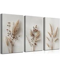 Neutral Floral Canvas Wall Art Set Of 3 Beige Botanical Prints Minimalist Plant Wall Decor For Living Room Bedroom Bathroom Office 16x24 Inch Ready To Hang