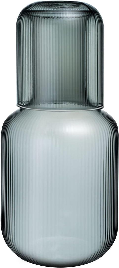 Sizikato 25 Oz Gray Glass Bedside Night Water Carafe with Tumbler Glass
