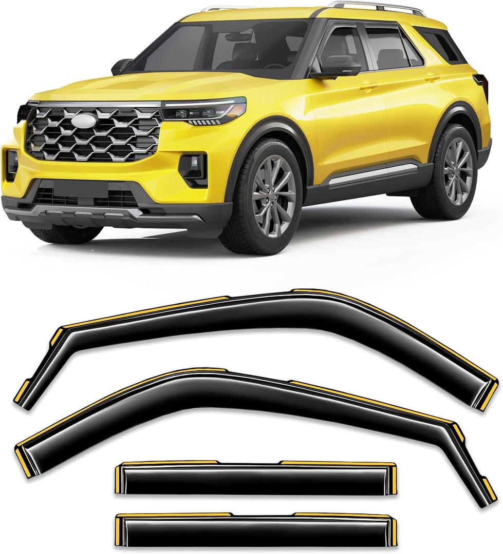 in-Channel Window Rain Guard for Fit for Ford Explorer 2020-2026 Rain Guards Side Window Visors Low Profile Vent Visor Window Deflectors Vent Shades Car Accessories