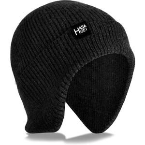 Ear Protection Beanie Hats for Men & Women - Warm Winter Knit Hats for Outdoor Hiking, Skiing, Running, Dog Walking (Black)