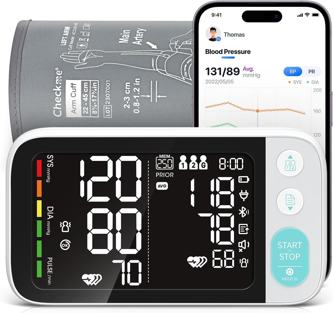 Checkme Blutooth Blood Pressure Monitors for Home Use, Blood Pressure Machine with Dual-Display, Extra-Large Adult Cuff, 500 Readings, Voice Broadcast - Automatic BP Monitor with Bluetooth Checkme Blutooth Blood Pressure Monitors for Home Use, Blood Pressure Machine with Dual-Display, Extra-Large Adult Cuff, 500 Readings, Voice Broadcast - Automatic BP Monitor with Bluetooth