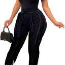 EDITCOZY Women Sexy Two Piece Outfits Fringe Pants Set Tassel Club 2 Piece Sets Going Out Birthday Party Night Black XL