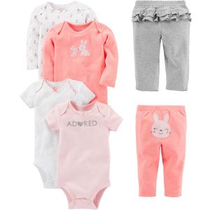 Simple Joys by Carter's baby-girls 6-piece Bodysuits (Short and Long Sleeve) and Pants Set (Multicolor/Bunny/Dots/Text Print)