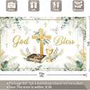 72x43inch Fabric Greenery God Bless Backdrop Gold Cross First Holy Communion Baptism Photography Background Newborn Party Baby Shower Decorations Photo Props