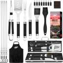 Kaluns Grilling Accessories, Dad Gifts for Fathers Day, Mothers Day Grilling Gifts, Heavy Duty Stainless Steel BBQ Tool Set for Outdoor Grill with Aluminum Case and Apron, Birthday Gifts for Men