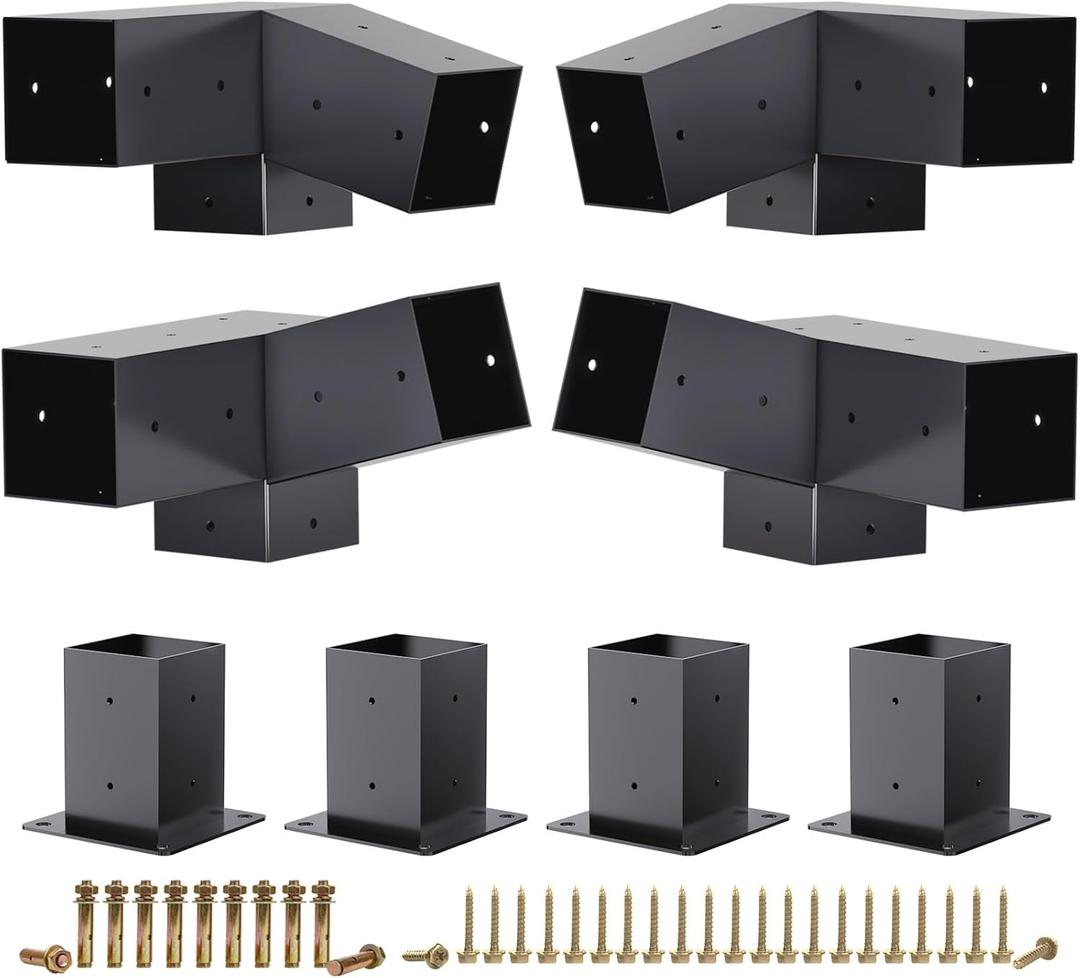 15 Pergola Brackets 75 Pergola Brackets Corner Bracket with Post Base Gazebo Kit for 4x4'' (Actual 3.5x3.5 in) Wooden Beams Lumber Gazebos Patio Pergola Sheds (2P 15 Bracket + 2P 75 Bracket + 4P Base)