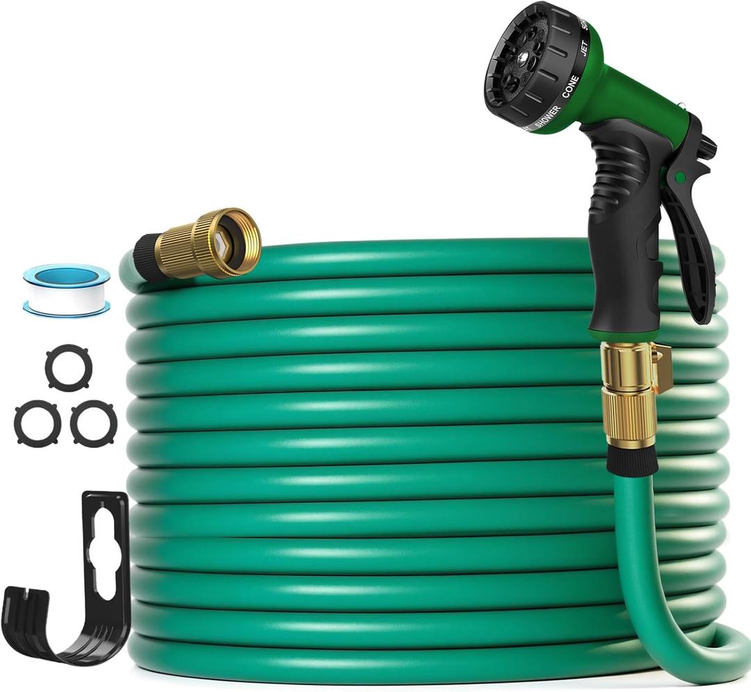 Garden Hose, Water Hose 50ft with 10 Function Spray Nozzle, Water Hose No Kink Leakproof Easy to Move & Store (Green)