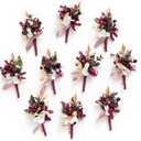 Ling's Moment Boutonniere for Men, 10pcs Groomsmen Guest Boutonniere, Artificial Flowers for Wedding Dcor/Prom/Homecoming,etc.Marsala Black Berry (Red-marsala & Black Berry)