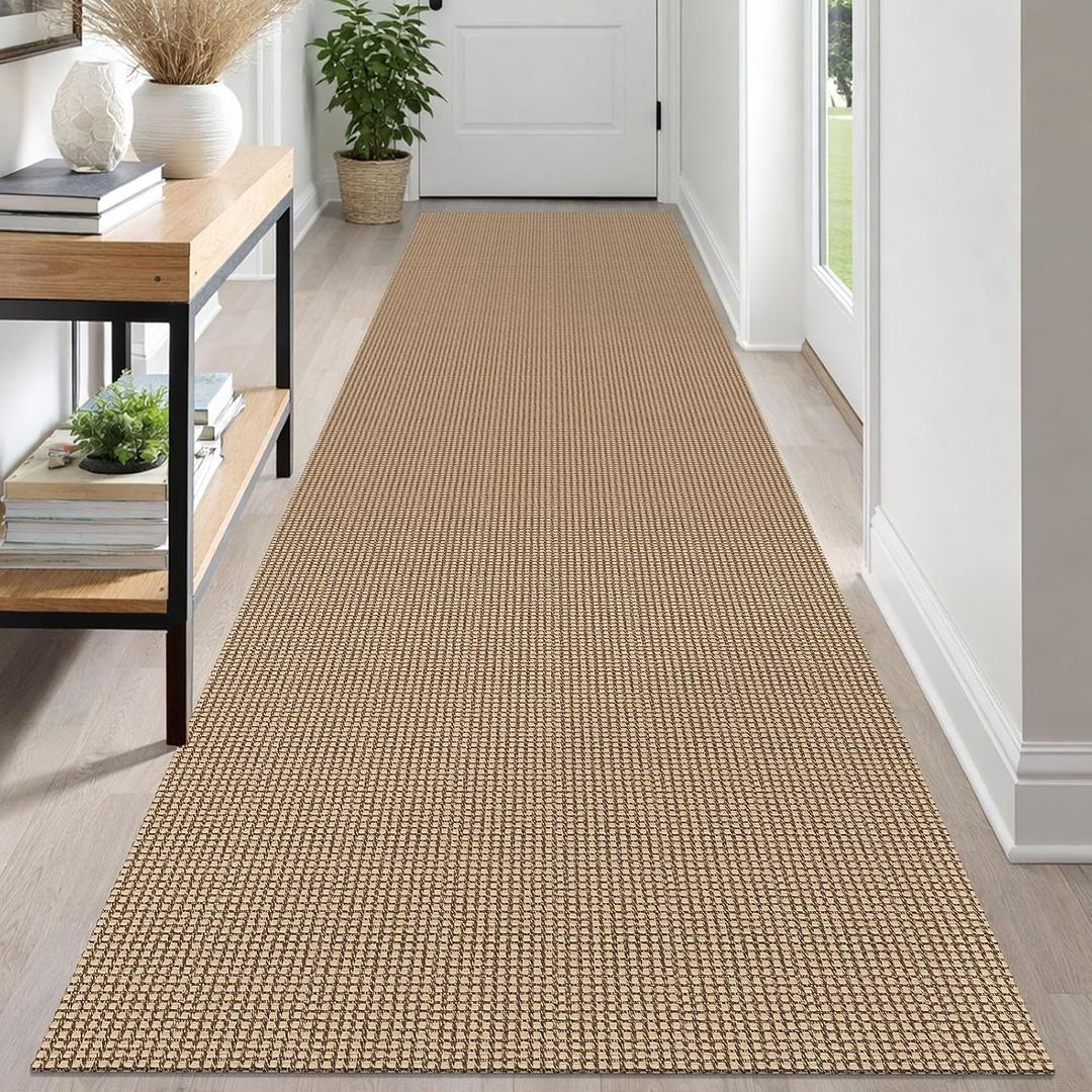 IOHOUZE Washable Runner Rug 3x12 Non Slip Rubber Backed Extra Long Hallway Runner Entryway Runner Indoor, Kitchen Rugs Woven Cotton Floor Carpet for Hall Entrance Stair, Orange/Tan/Brown