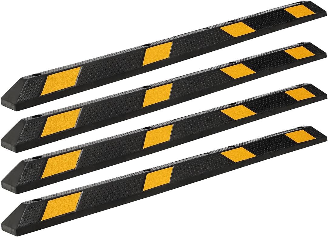 4 Packs 72" Heavy Duty Rubber Parking Curb, 55000 LBS Capacity Parking Stopper with Reflective Stripes