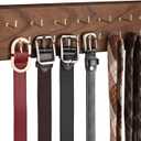 Belt Organizer - Wall Mounted Hanger for Closet, Holds Over 28 Belts - Wooden Rack with Tie and Scarf Storage (Brown)