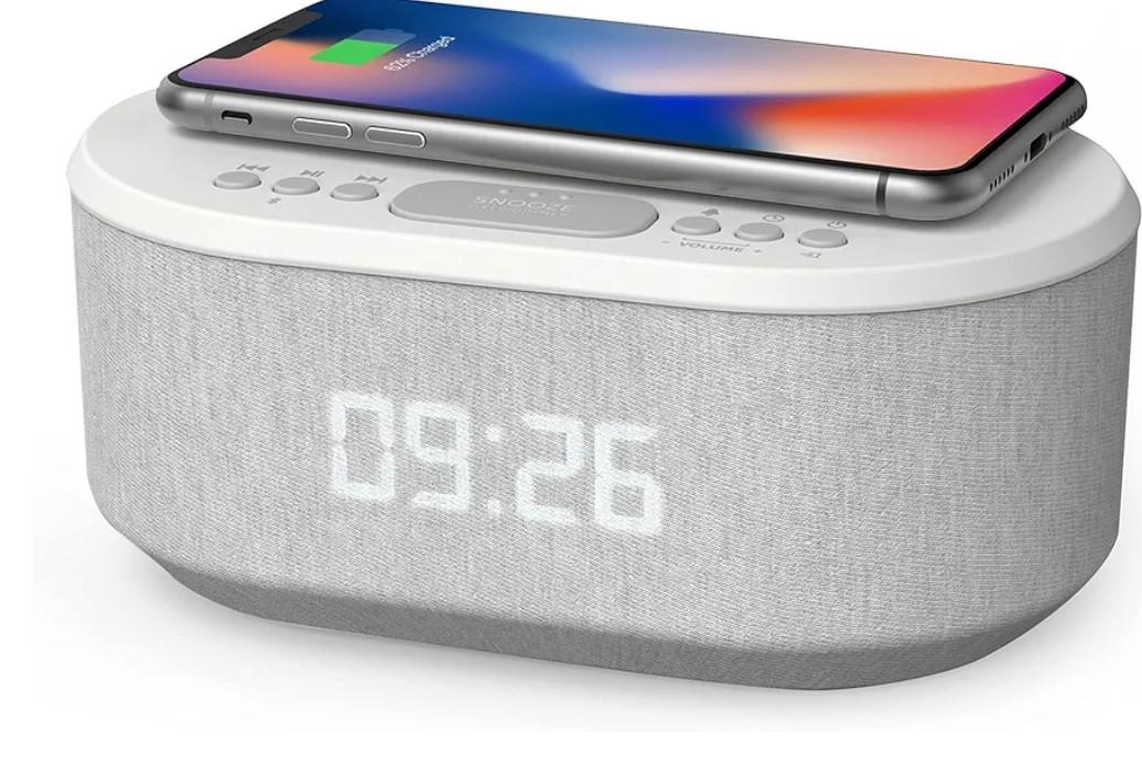i box Dawn RadioFM , Bluetooth Wireless Speaker, Fast Charging, Clock Radio, LED Display, USB Charger, Dimmable Night Light, Alarm Clock Feature, Wireless Charger, Digital Clock, Dual Alarm