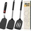 3 Pcs Silicone Spatula Set, Heat Resistant Solid & Slotted Turner for Non-Stick Pans, Silicone Cooking Utensils Set, BPA-Free, Flexible Spatula Turner for Flipping Eggs, Burgers, Pancakes, Black