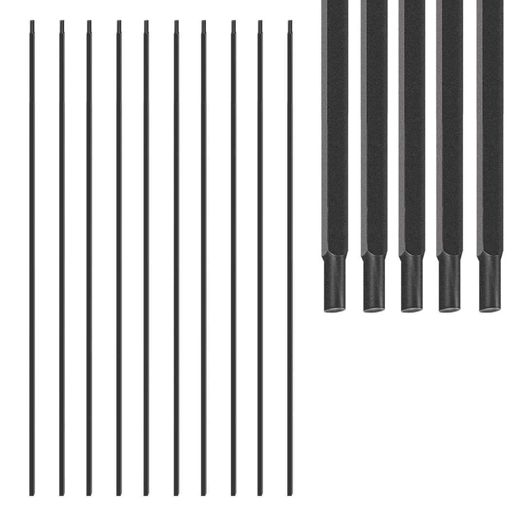1/2 Inch Wrought Iron Plain Bar Balusters - Hollow Iron Square Metal Stair Balusters - Metal Spindles for Indoor Staircase, Satin Black (50 Pack)