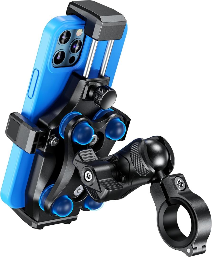 Kewig Motorcycle Phone Mount- [Vibration Dampener] [High-Speed Secure Lock] Motorcycle Cell Phone Holder, Bike Phone Handlebar Mount for 4.7-7.2" Smartphone (Black)