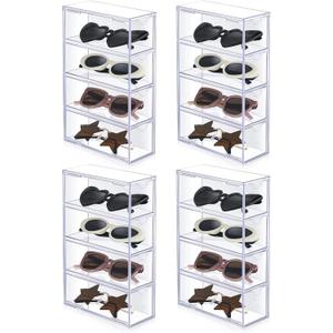 Sintuff 4 Pack Acrylic Sunglass Organizer with 4 Drawers Clear Eyewear Storage Display Case Eyewear Organizer for Women Eyeglass Holder Multiple Pair for Glasses Jewelry Watch Storage Tray